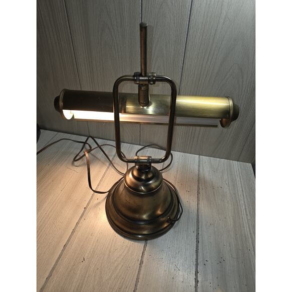Vtg Brass Banker's Desk Lamp Adjustable Arm Piano Lamp Mid Century Modern - Picture 3 of 12